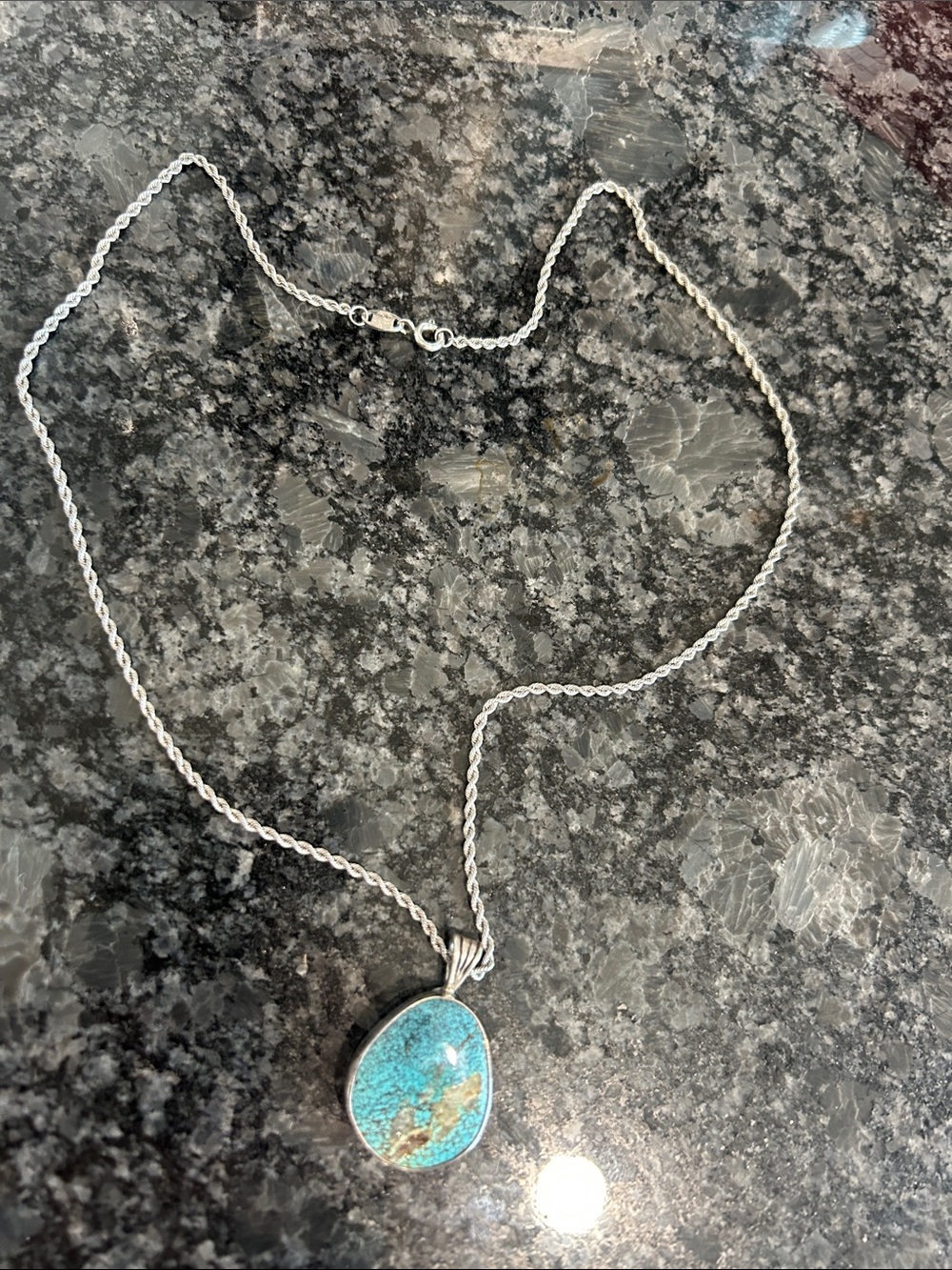 Turquoise Stone Pendant Necklace - Silver Chain 925 silver and 1/20 10K g